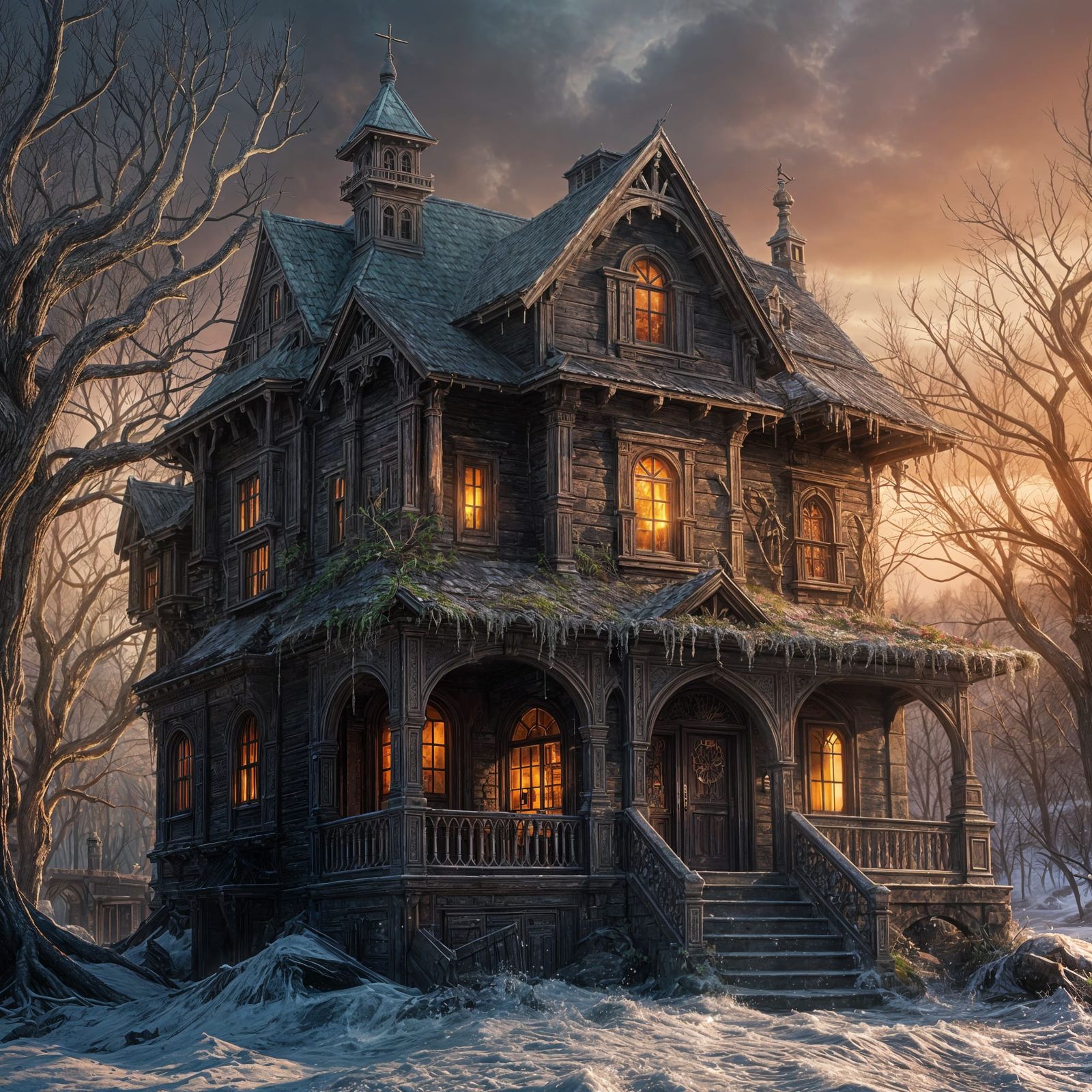 Dark House Concept Art in Hyperrealistic Style
