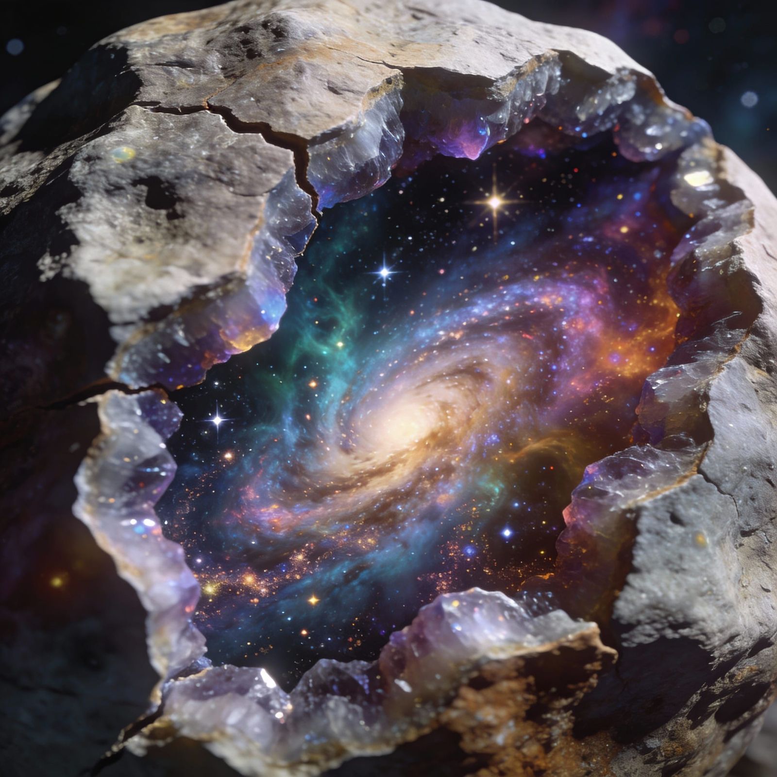 Celestial Geode Opens to Reveal Cosmic Galaxy Inside