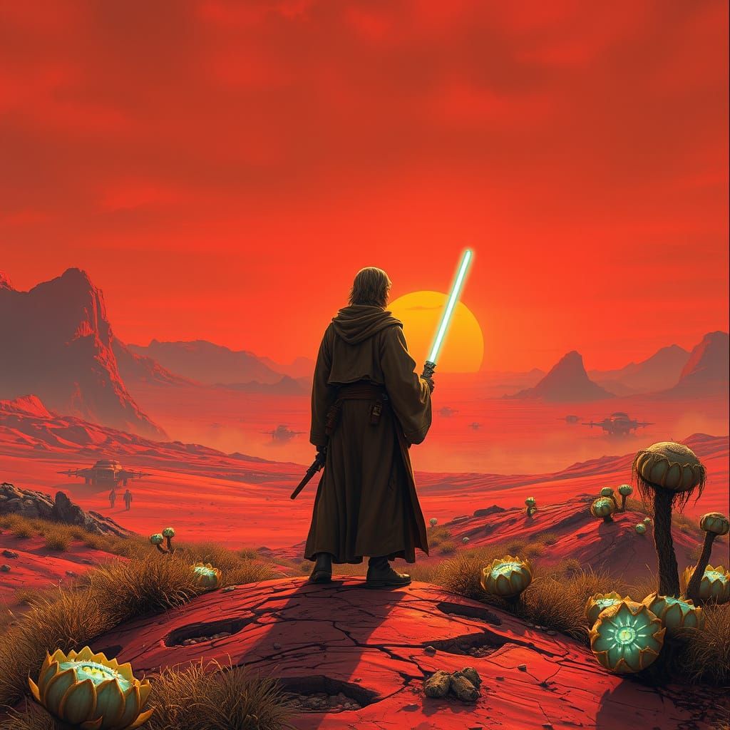 Ethereal Sunset on a Crimson Planet in a Hyperdetailed, Sci-...