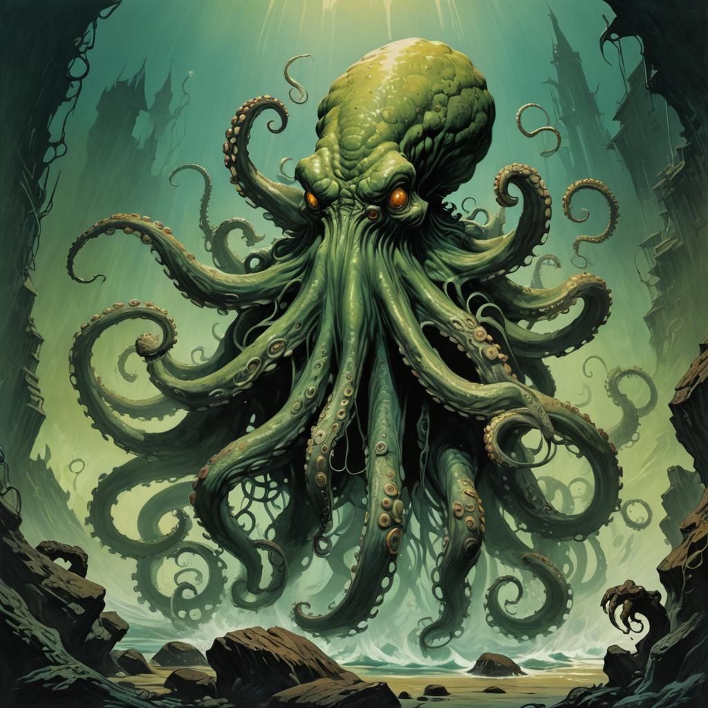 Octopus Monster in Dark Fantasy Style