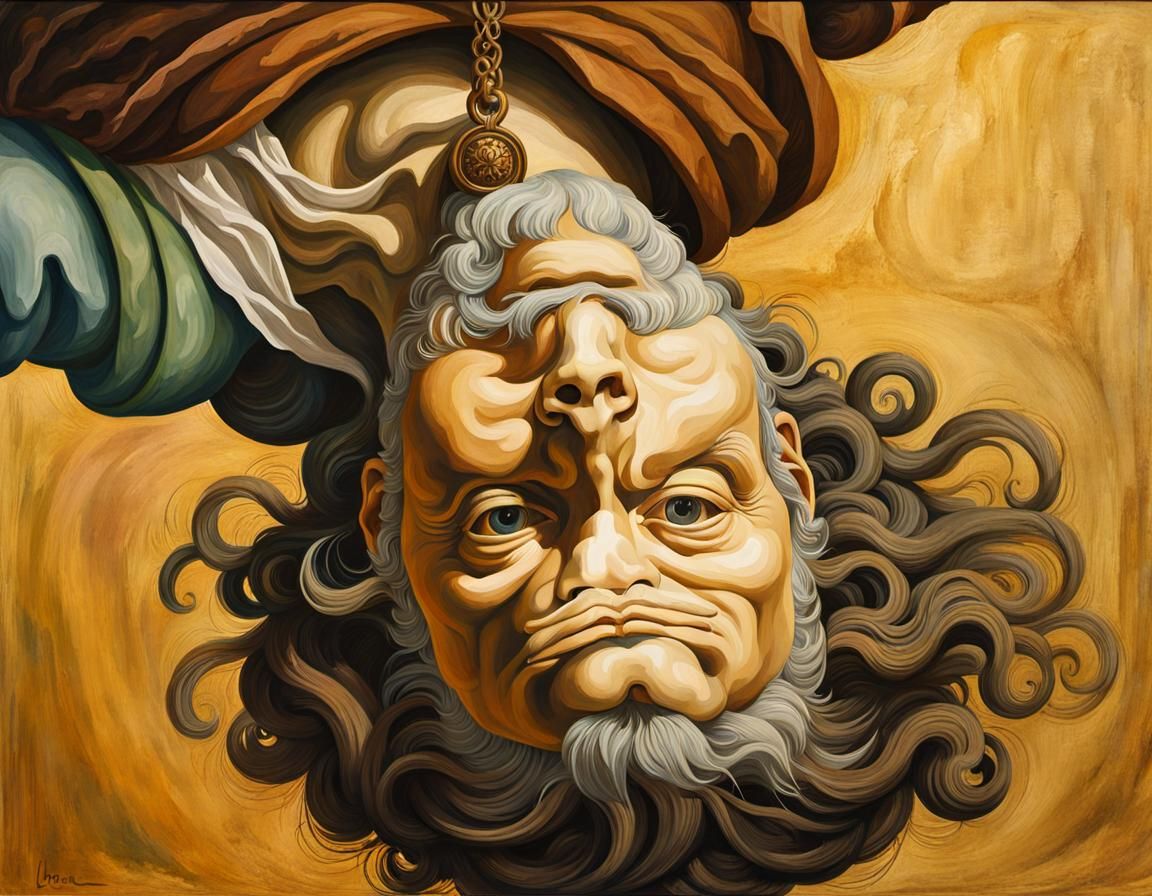 Upside Down Da Vinci Painting in Gouache Style