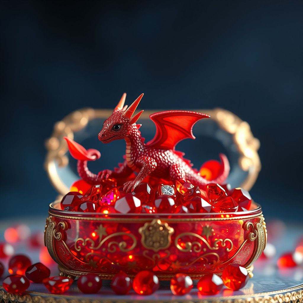Mini Red Dragon with Glowing Jewels