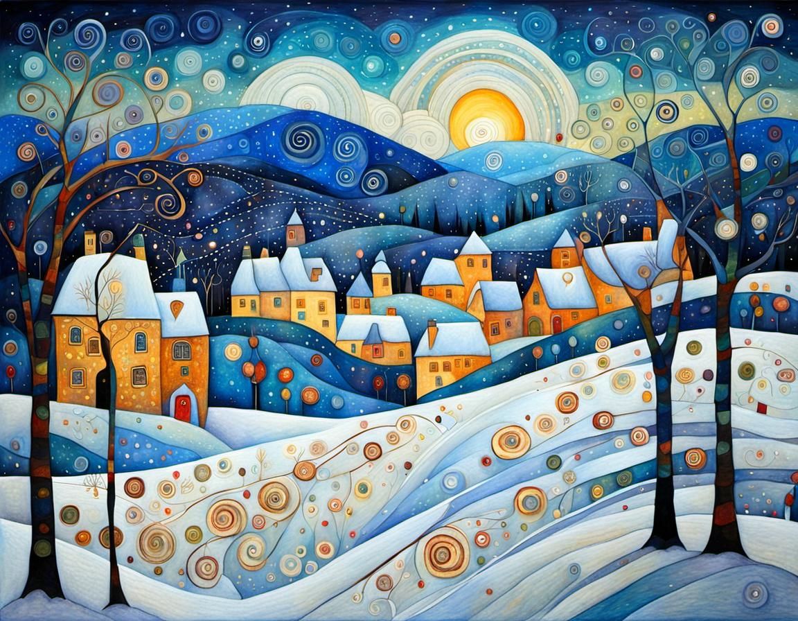 Winter Landscape in Art Nouveau Style