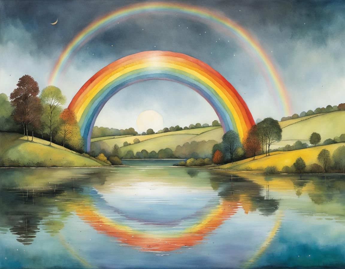 Rainbow Circle Reflected in Serene Lake