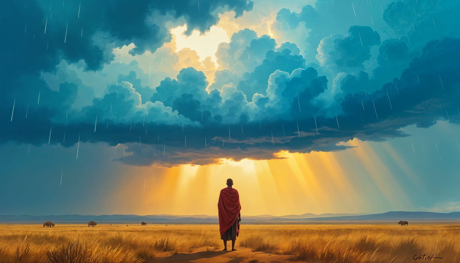 African Rain Blessing in Vibrant Landscape