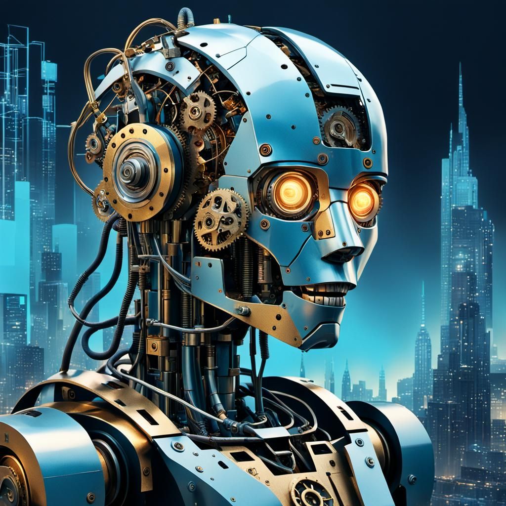 Surreal Robot Face in Dada Collage Style