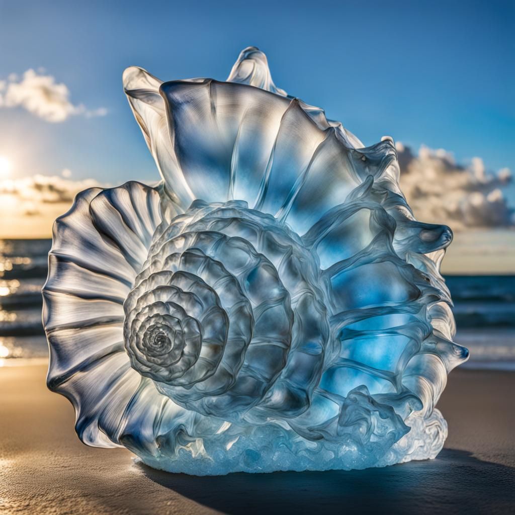 Hyperrealistic Conch Shell Ice Sculpture