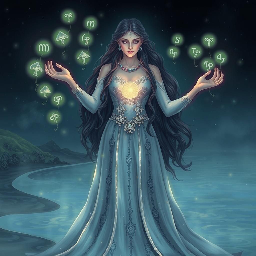 Mystical Lady of the Lake with Glowing Runes