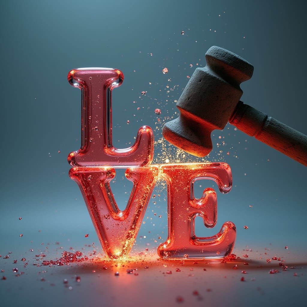 Shattered Glass Heart: Thick Chunky Letters in Mid-Air