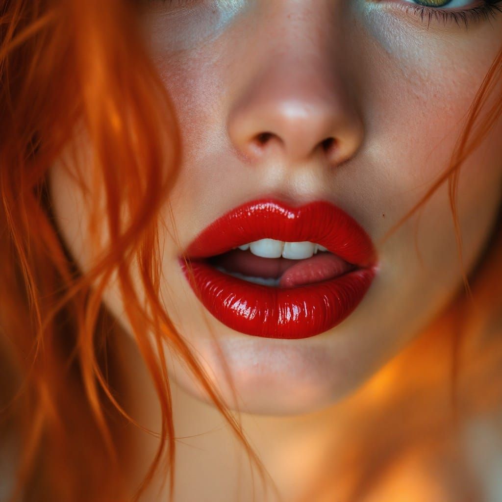 Luscious Redhead Bares Her Seductive Lips