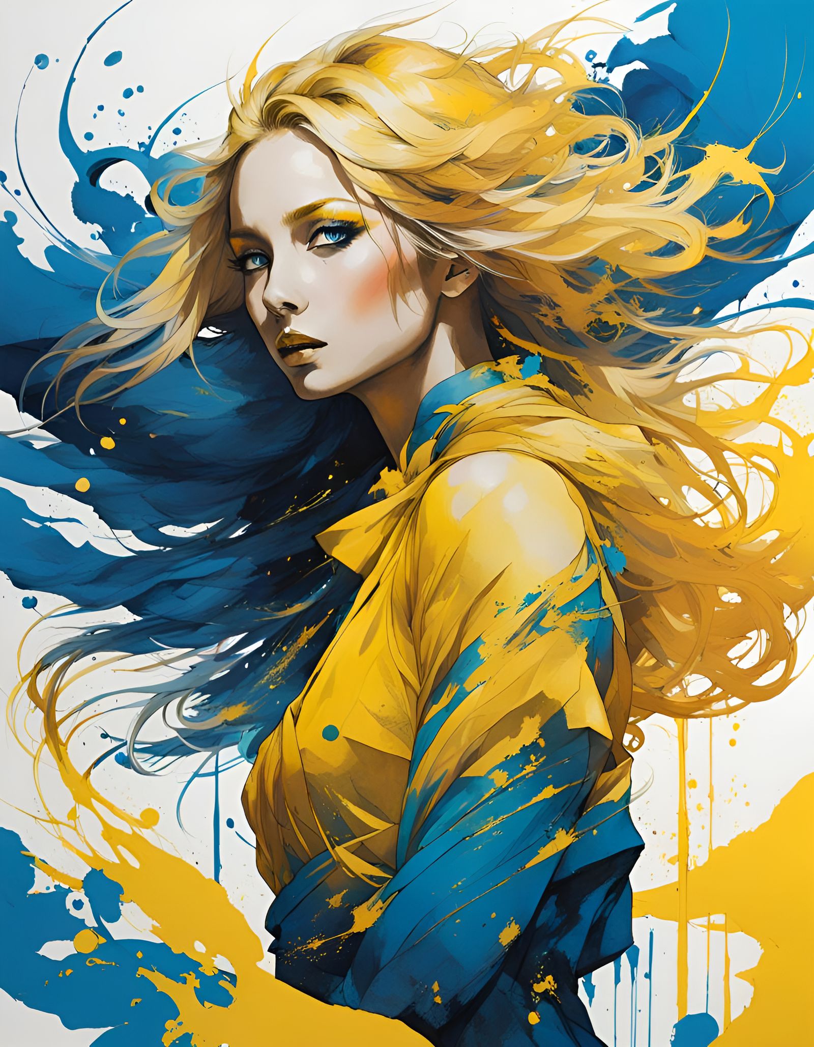 Ukrainian Woman Portrait in Fantasy Splash Art Style
