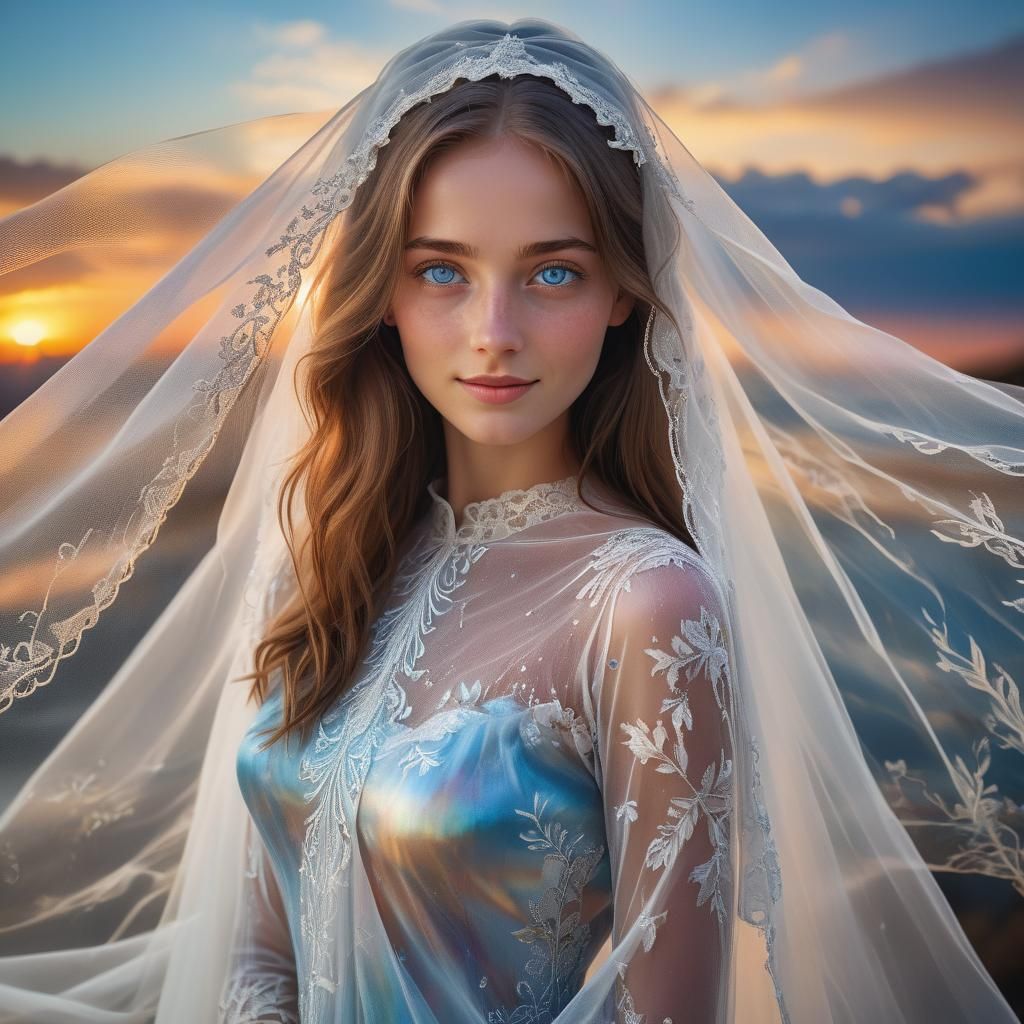 Ethereal Woman with Glowing Eyes Behind Veil