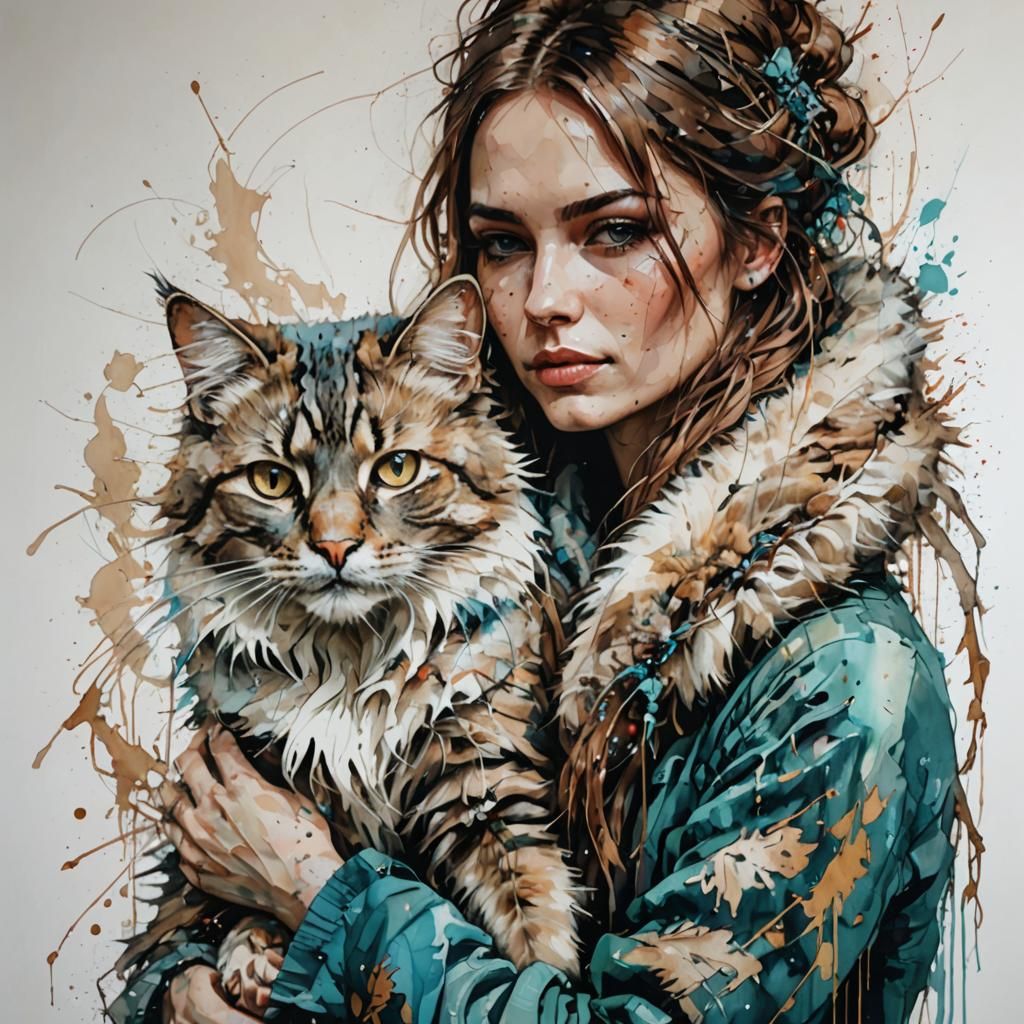 Elegant Woman with Cat in Contemporary Portrait