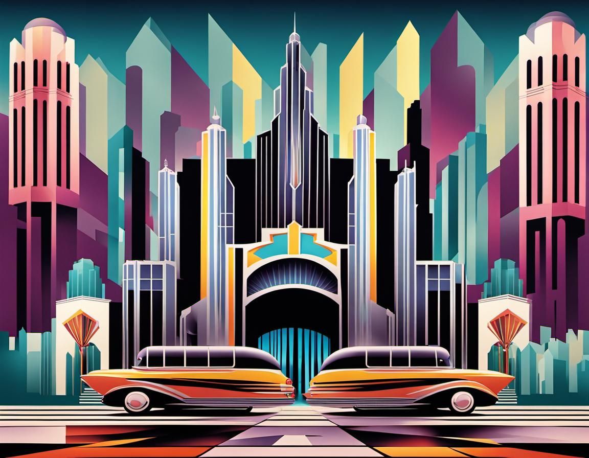 Whimsical Art Deco Metropolis in Pop Art Style
