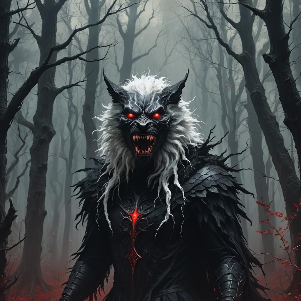 Eerie Dark Fantasy Spirit in Misty Forest