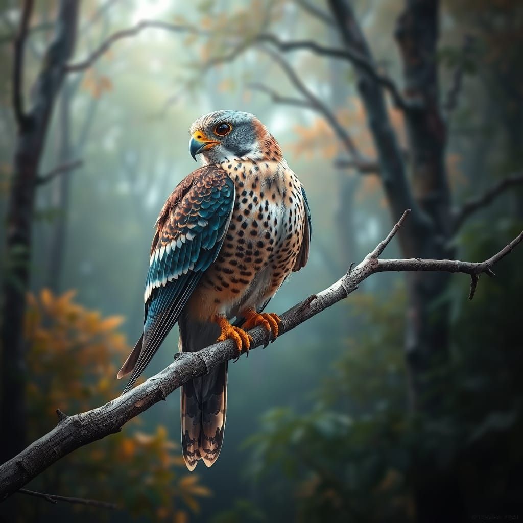 Majestic Kestrel in Forest Splendor