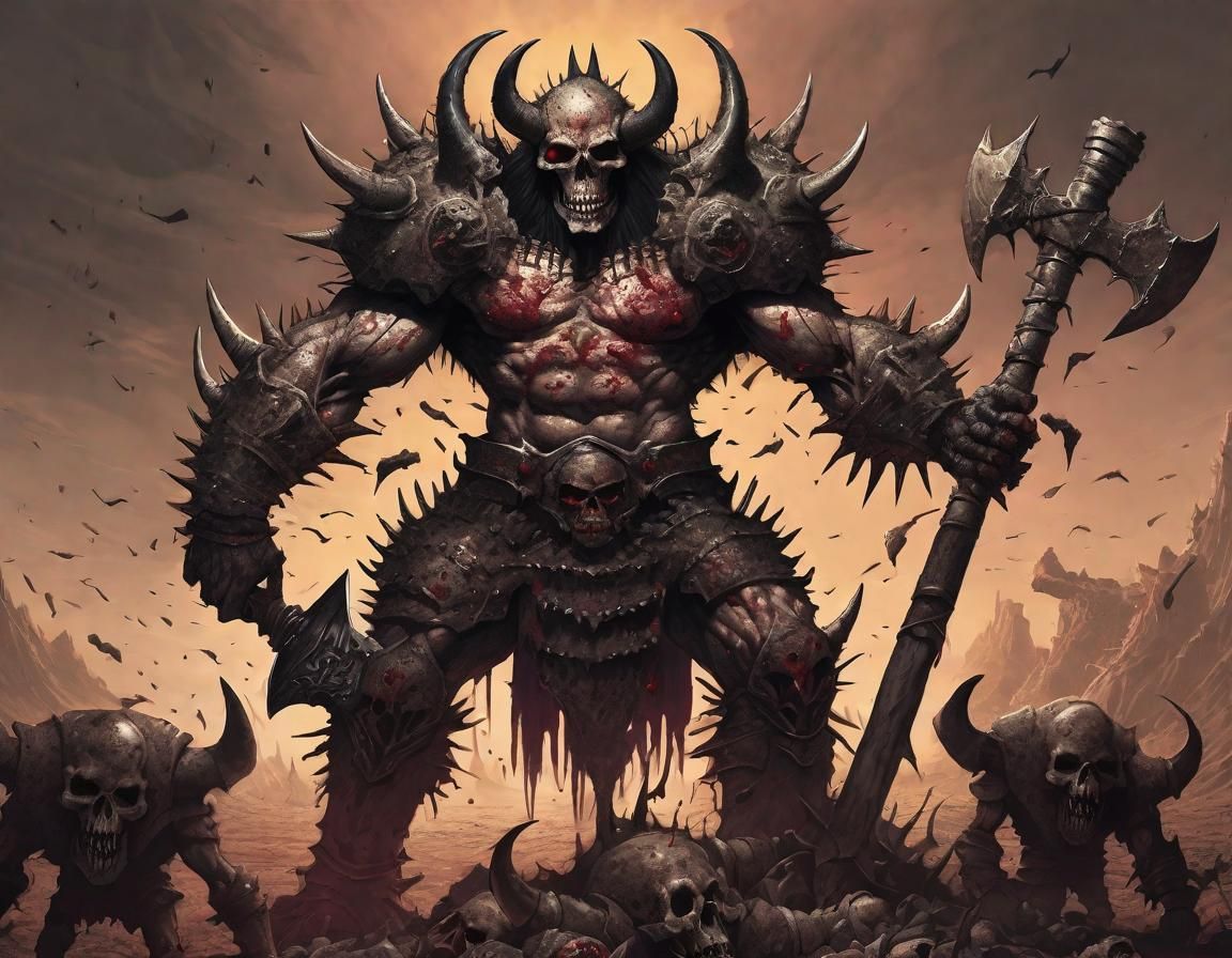 Imposing Armored Demon Warrior in Barren Wasteland