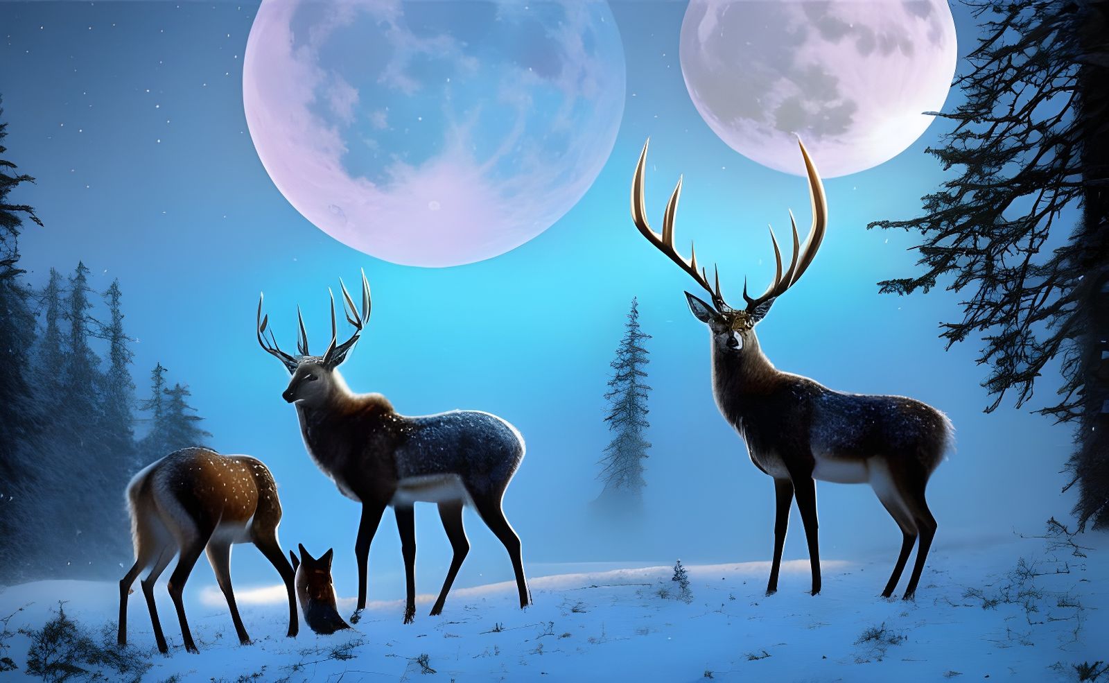 Deer and Wolves in Psychedelic Dreamscape