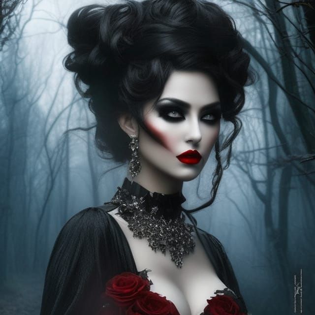 Stunning Dark Bride with Red Lips in Royo Style
