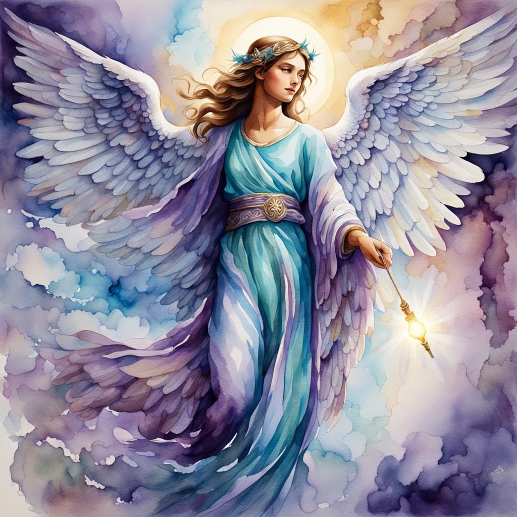 Archangel Raphael in Dreamy Art Nouveau Watercolor