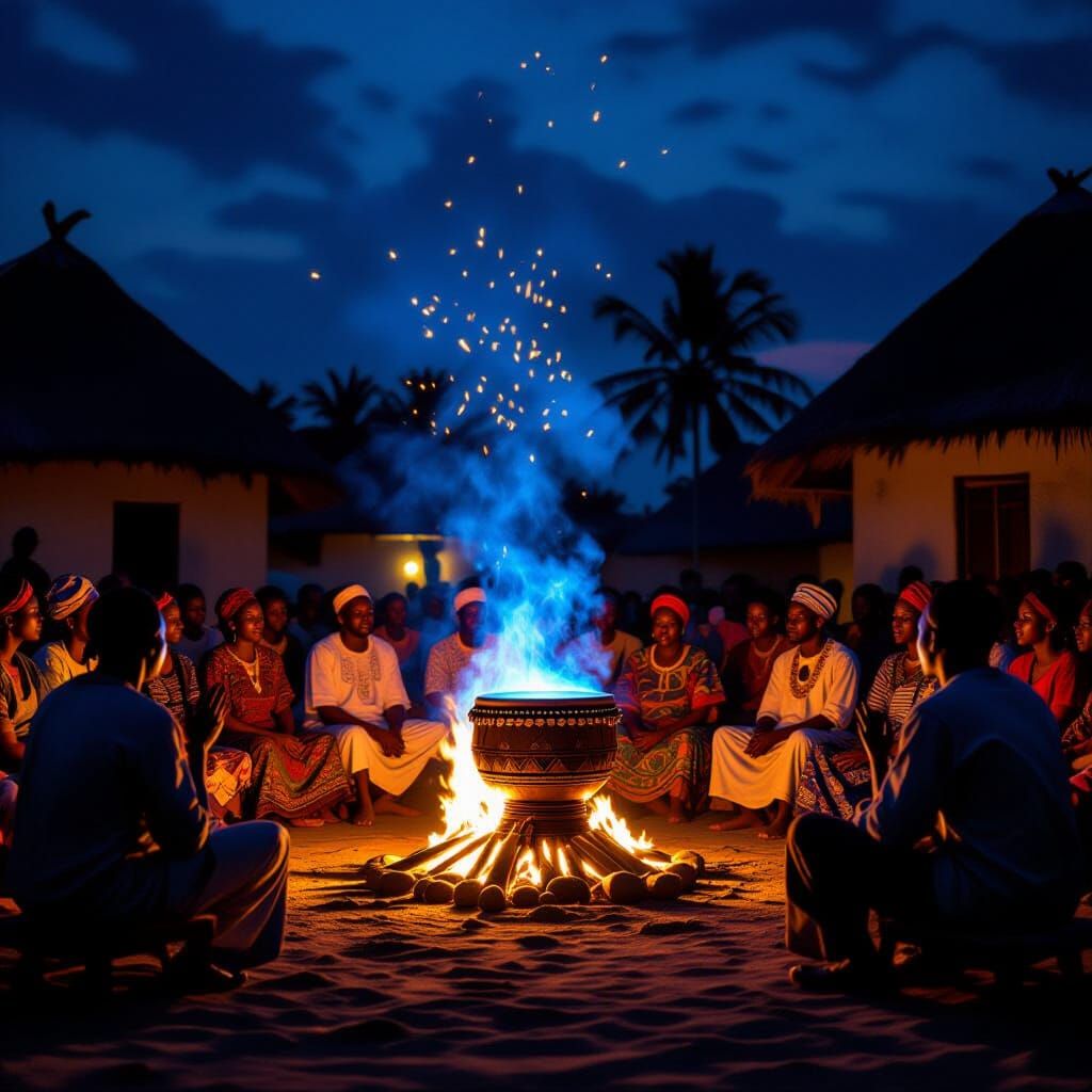 Yoruba Village Night Ritual with Sacred Drum