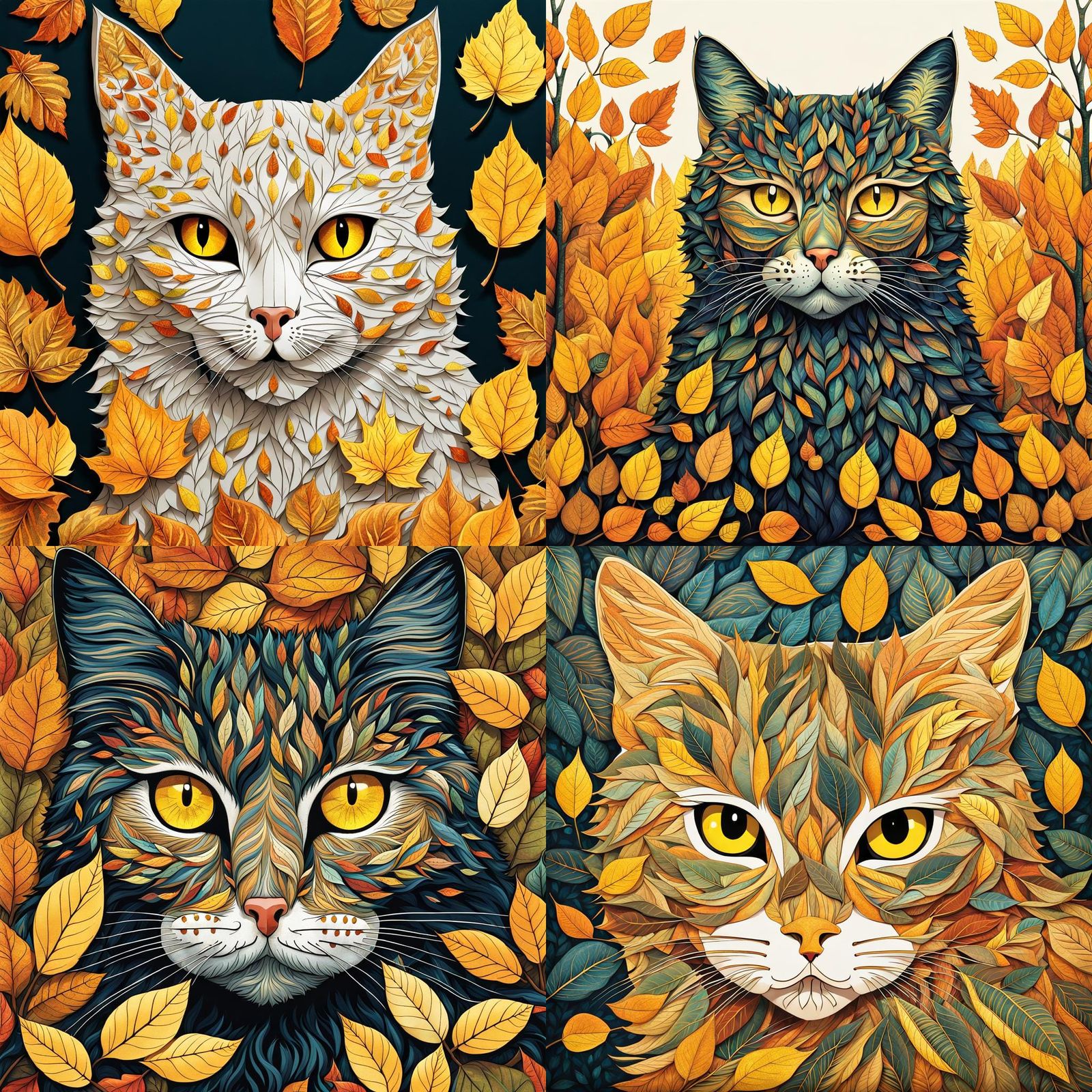 Autumnal Leaf Cat with Yellow Eyes