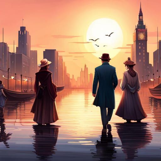 City Sunset Portrait in Hyperdetailed Art Nouveau Style