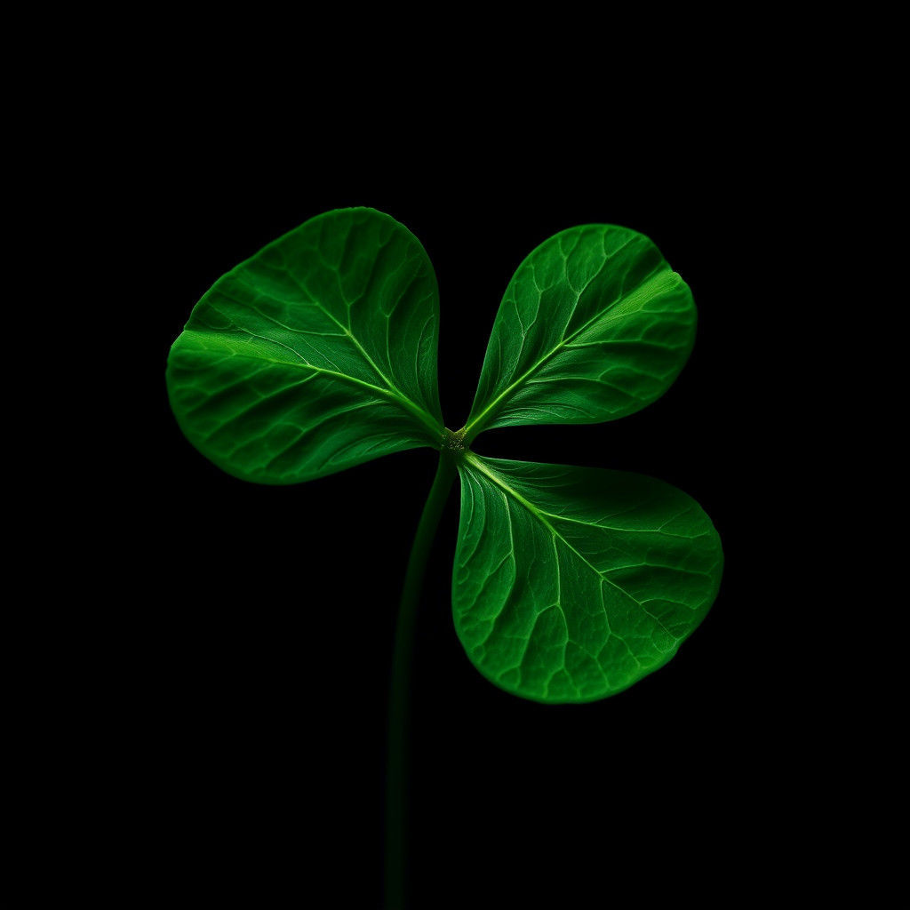 Detailed Emerald Four Leaf Clover Against Black