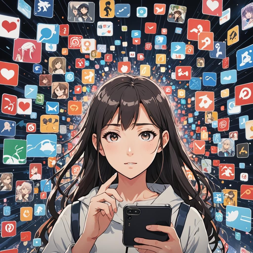 Anime Style Phone Screen Overflowing with Notifications