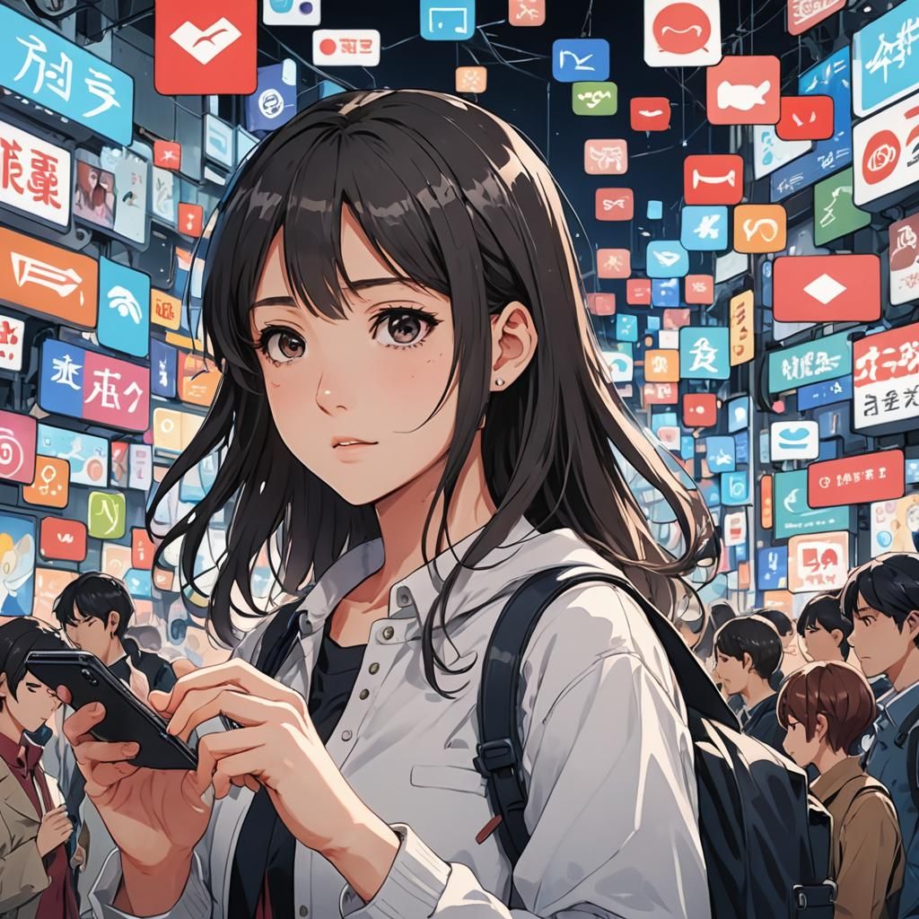 Anime-Style Phone Screen Notification Illustration