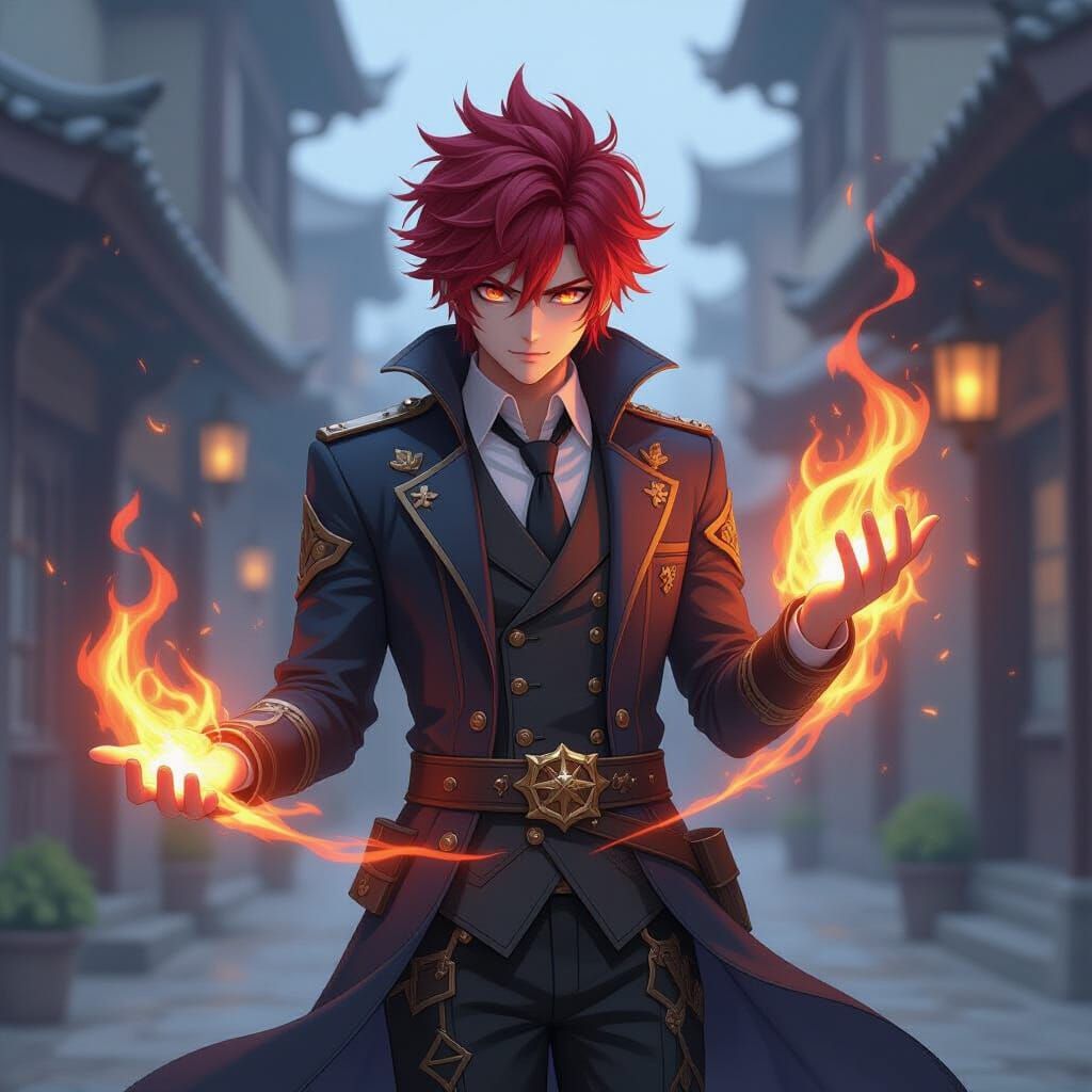 Fiery Mage in 3D Anime Art Style