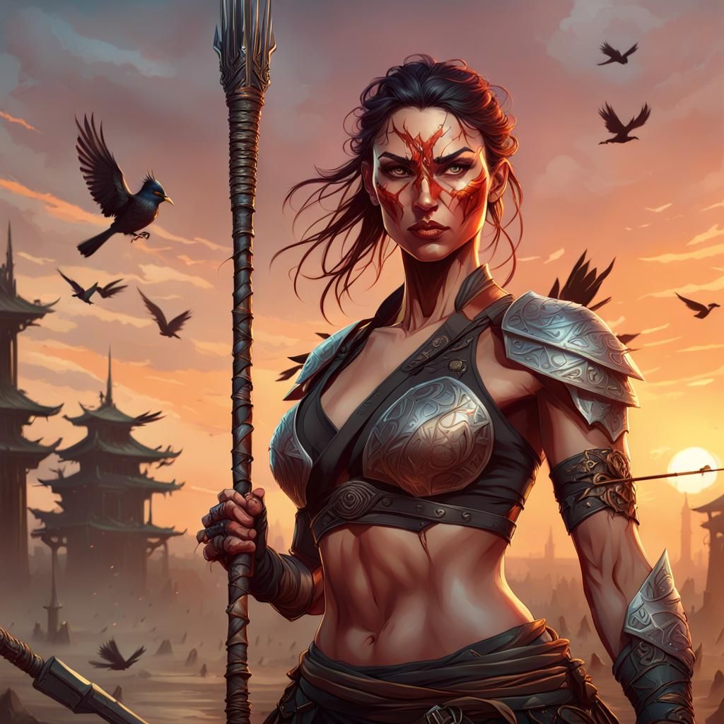 Strong Warrior Woman in Battle, Hyperdetailed Portrait
