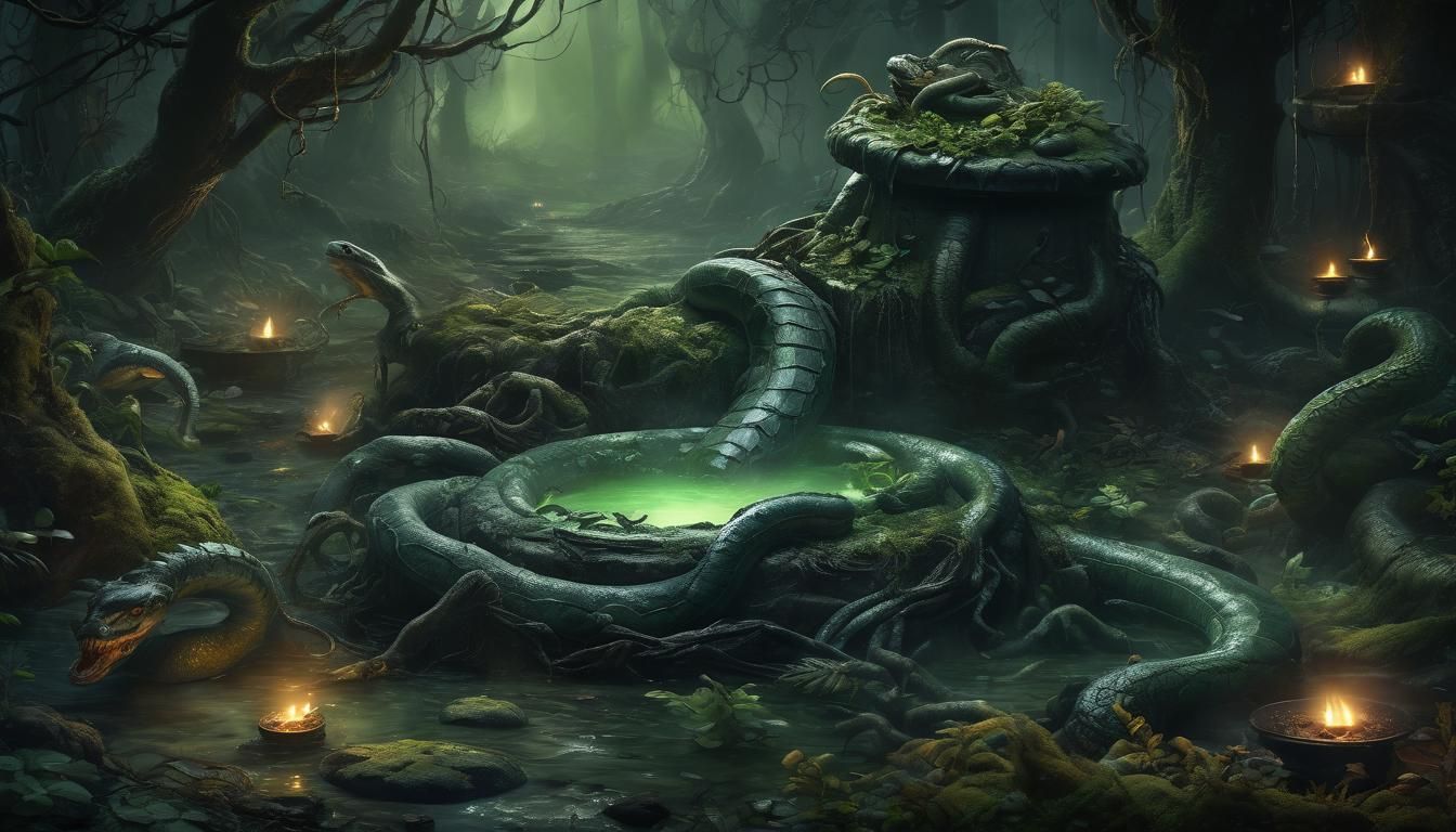 Eerie Cauldron in Ancient Forest: Dark Fantasy Art