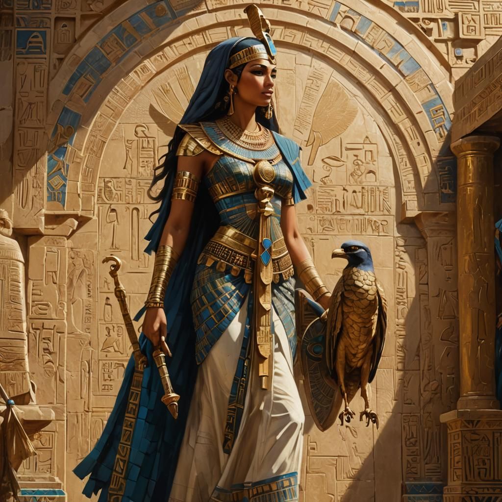 Isis in Egyptian Temple: Mythological Style