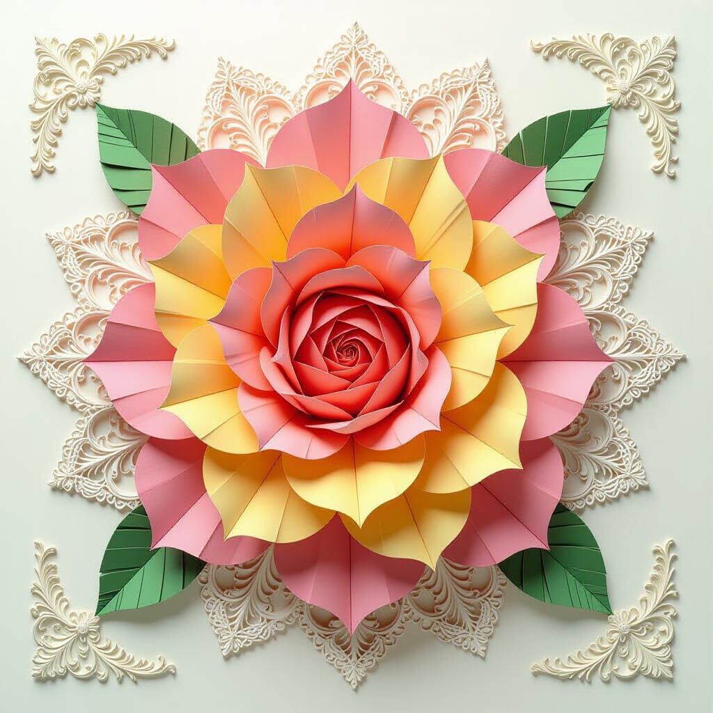 Baroque Surrealist Rose with Fractal Petals and Lace