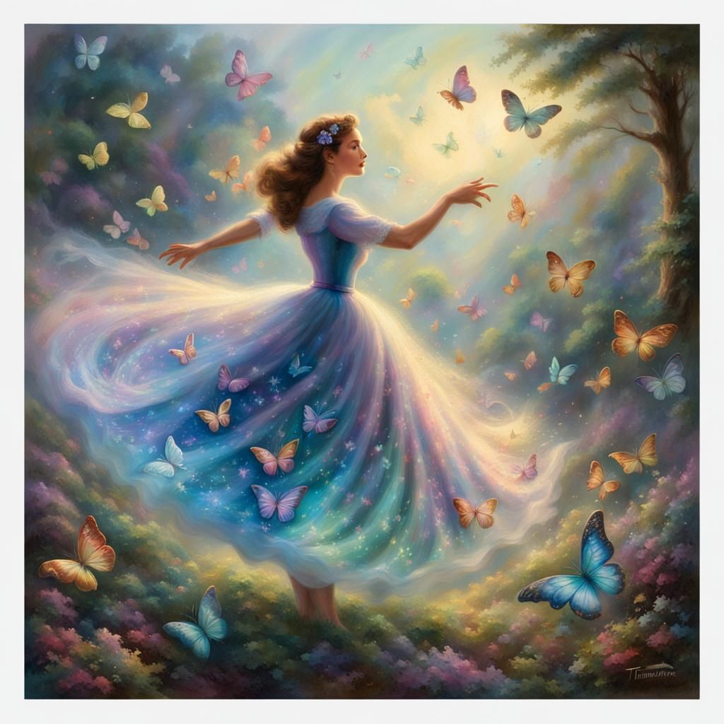 Woman in Iridescent Butterfly Dress