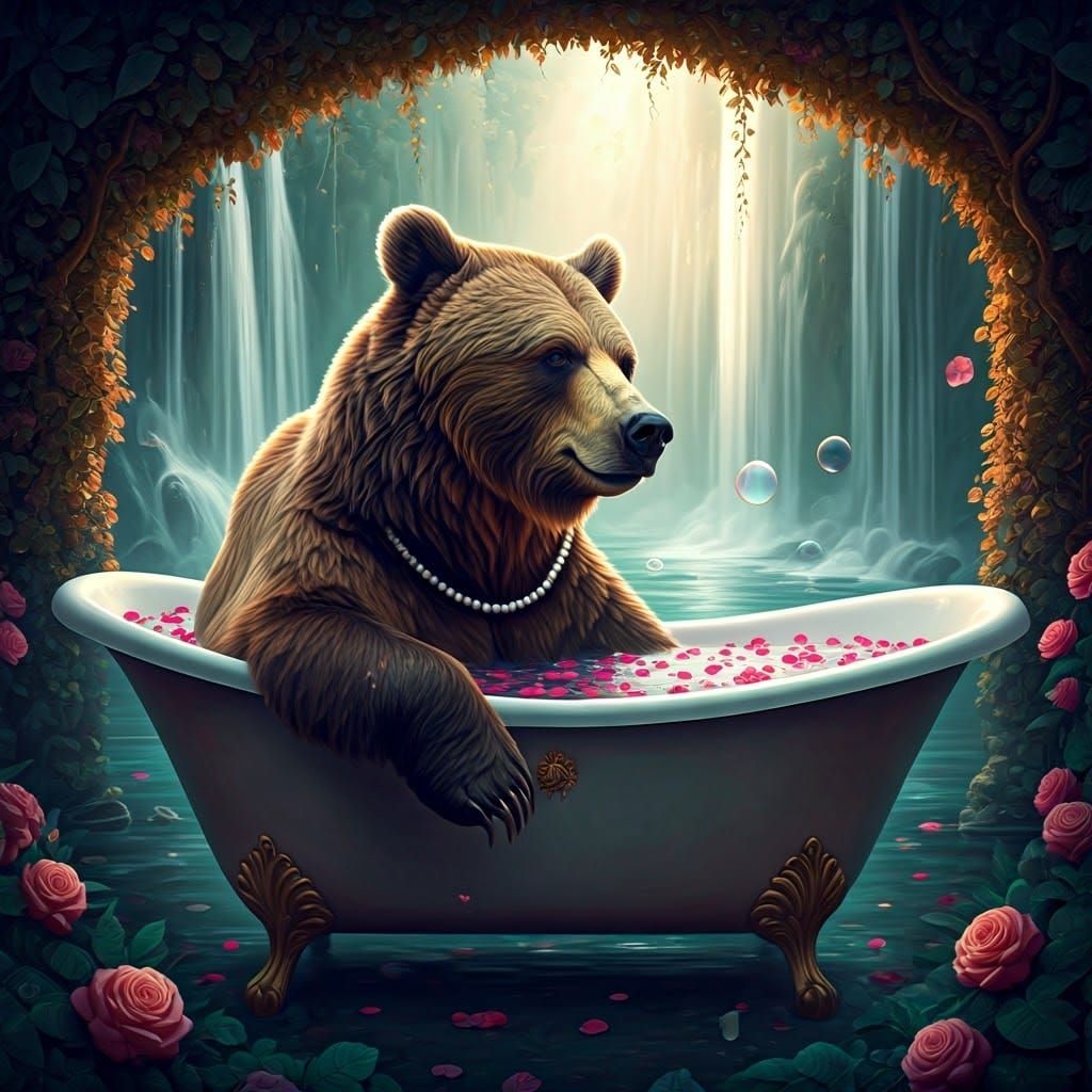 Bear in Bubble Bath, Dreamlike Matte Painting