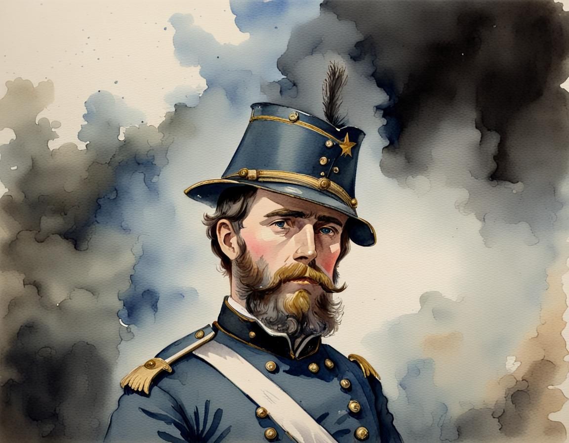 Civil War Union Soldier Watercolour Portrait