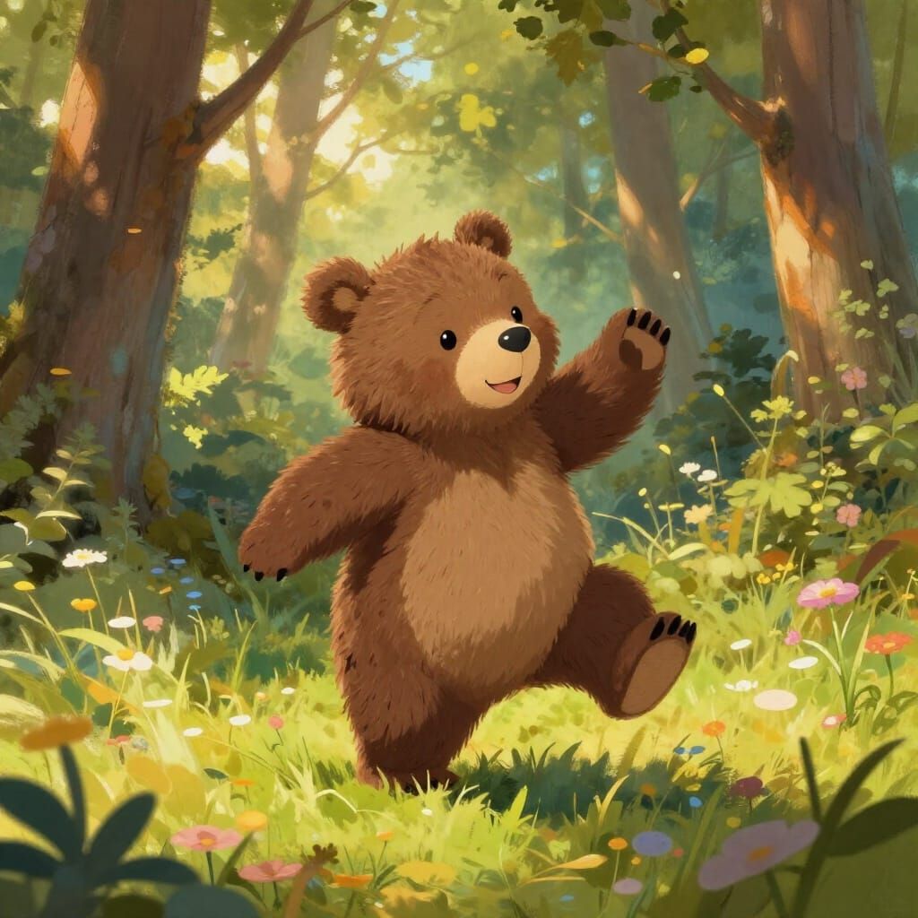 Adorable Baby Bear Tumbles in Sunny Forest