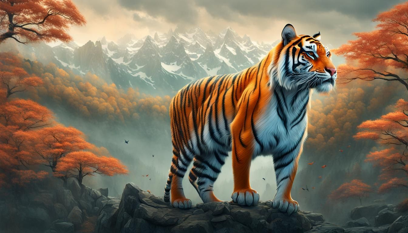 Surreal Amur Tiger Double Exposure Painting in 3D