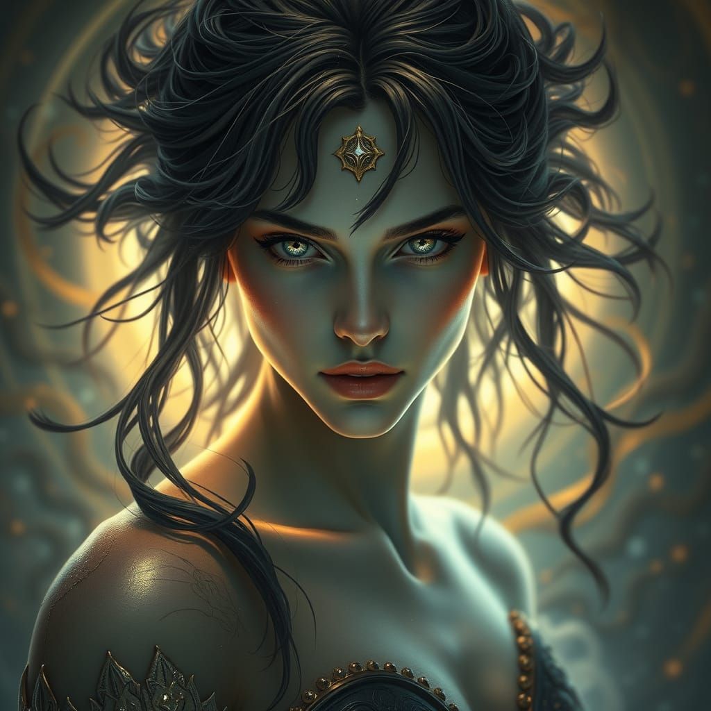 Mystical Ethereal Being Portrait in Vibrant, Triadic Colors