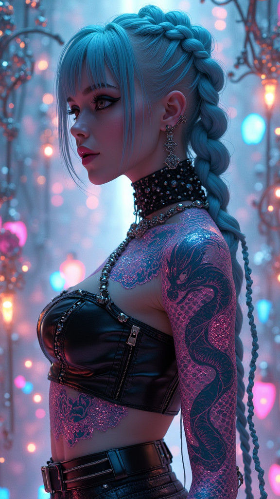 Futuristic Gothic Queen with Dragon Tattoo