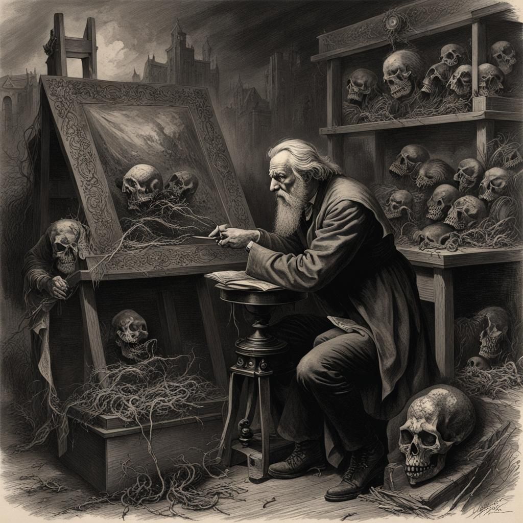 Tattoo Artist Immersed in Work: Horror Style