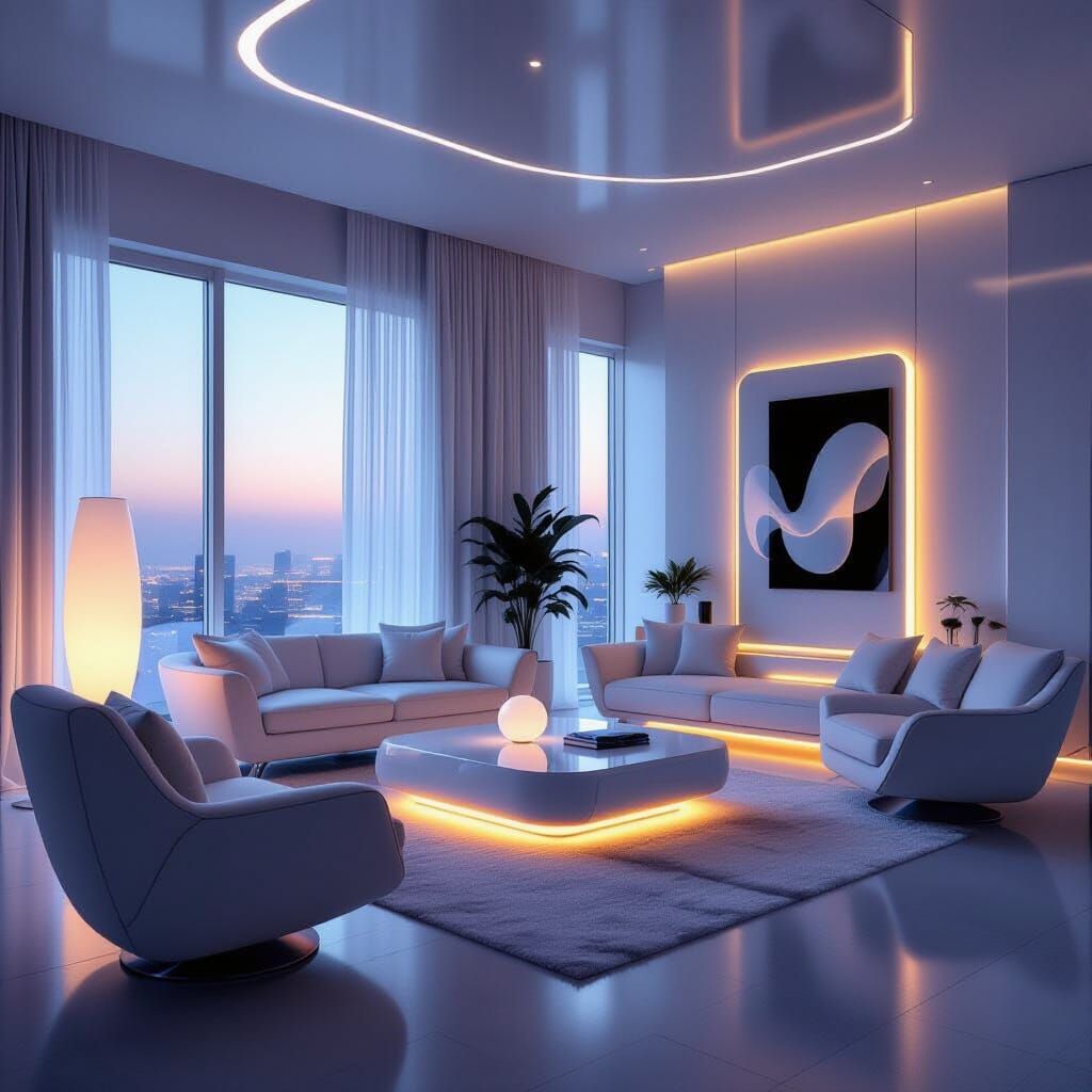 Futuristic Living Room with Bio-Luminescent Objects