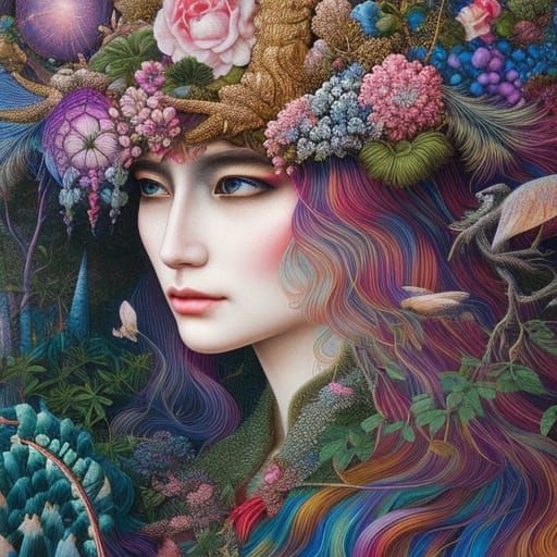 Unicorn Portrait in Mycelium Network, Detailed Art