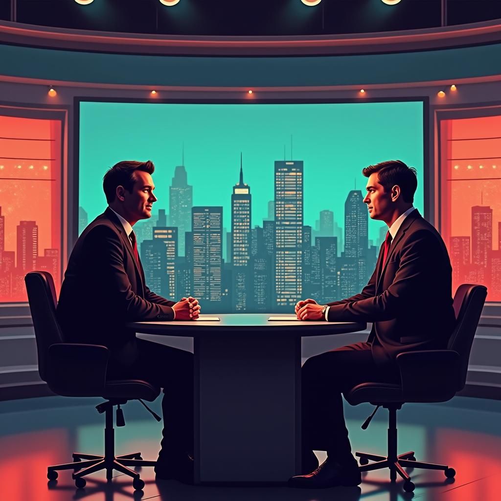 High-Stakes Interview in Film Noir TV Studio