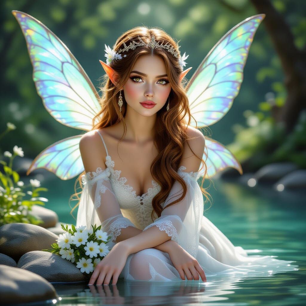 A high-resolution, photorealistic portrait of an ethereal wo...