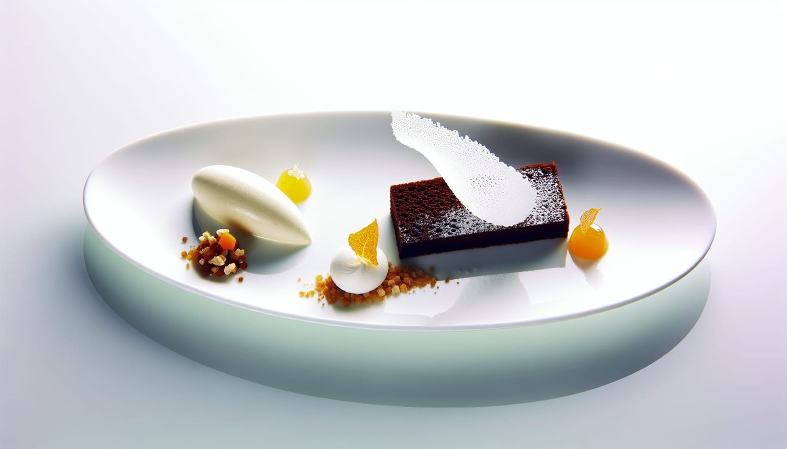 Gourmet Dessert Artfully Plated on White