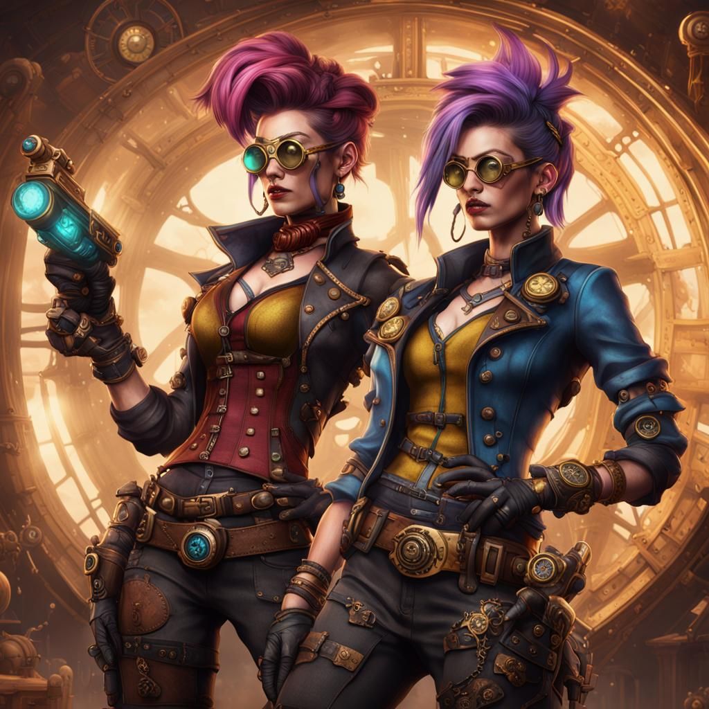 Steampunk Jinx and Vi: Detailed Matte Painting