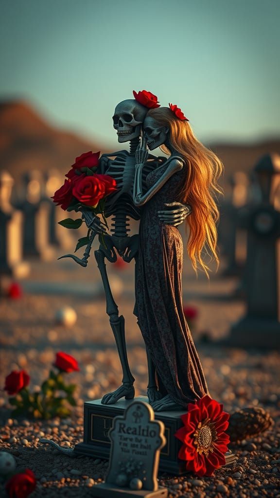 Sugar Skull Lovers in Desert Graveyard, Boho Style